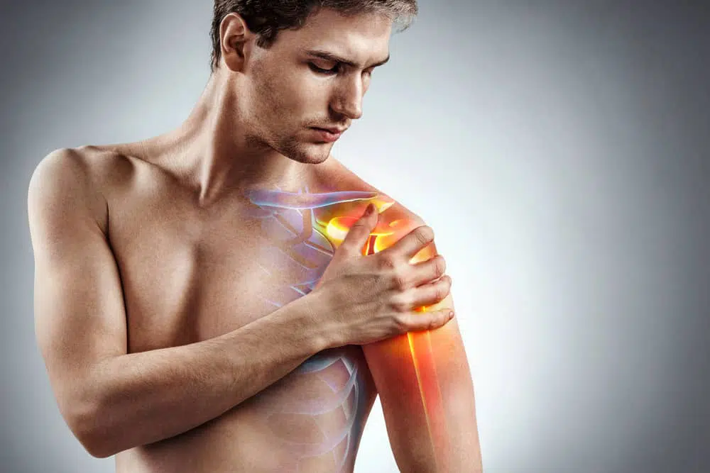 Animation of a young man holding his shoulder due to pain