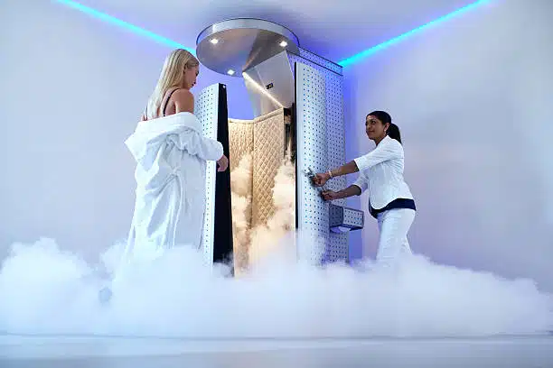 Female taking cryotherapy treatment.